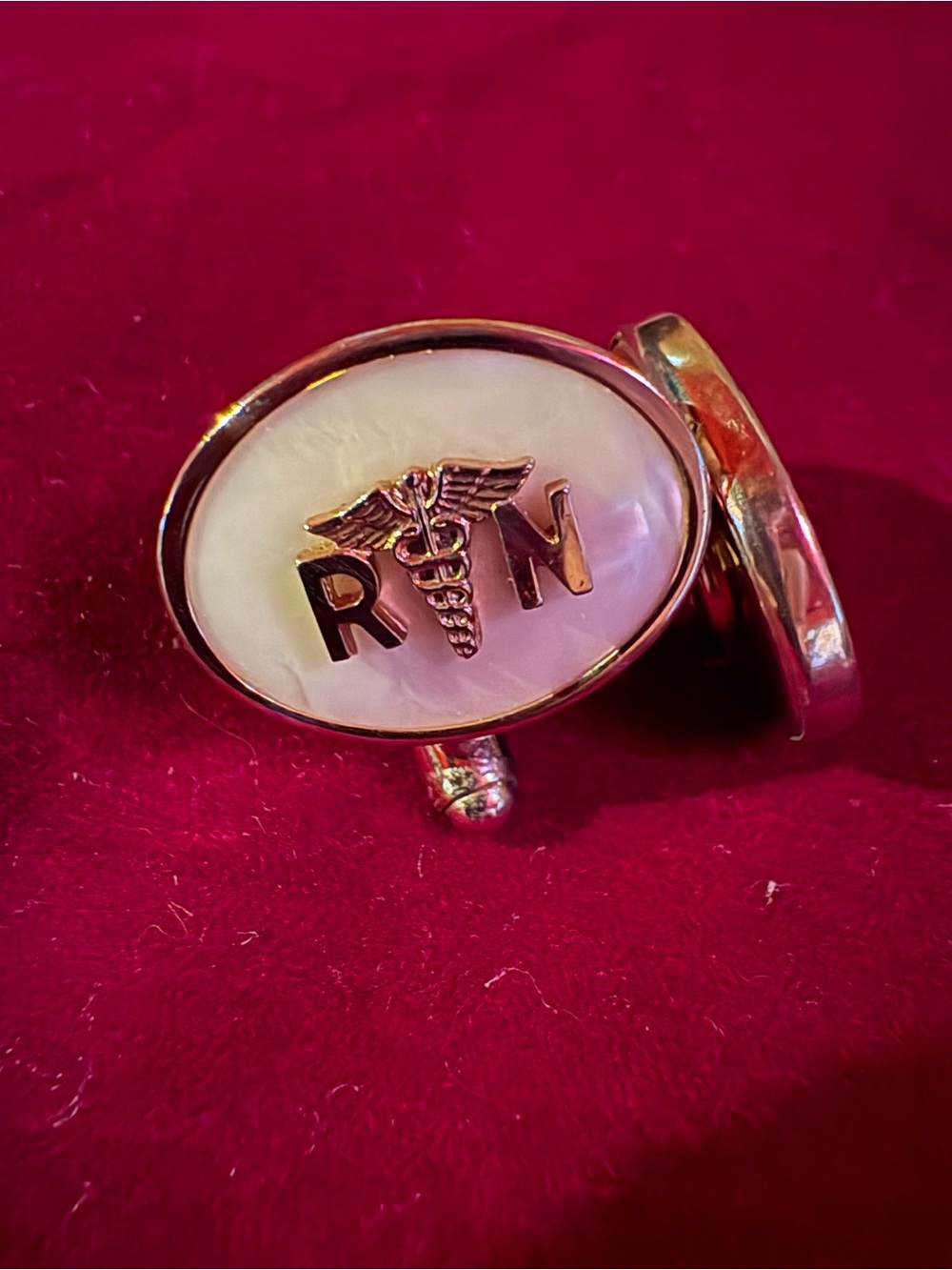 RN Caduceus Mother-of-Pearl Gold Tone Cufflinks